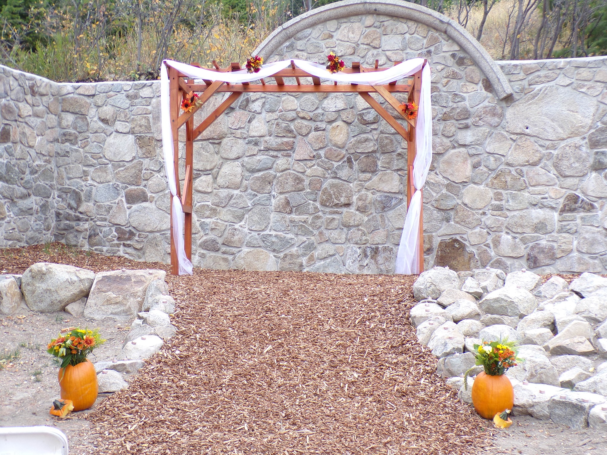 wedding ceremony in stone courtyard