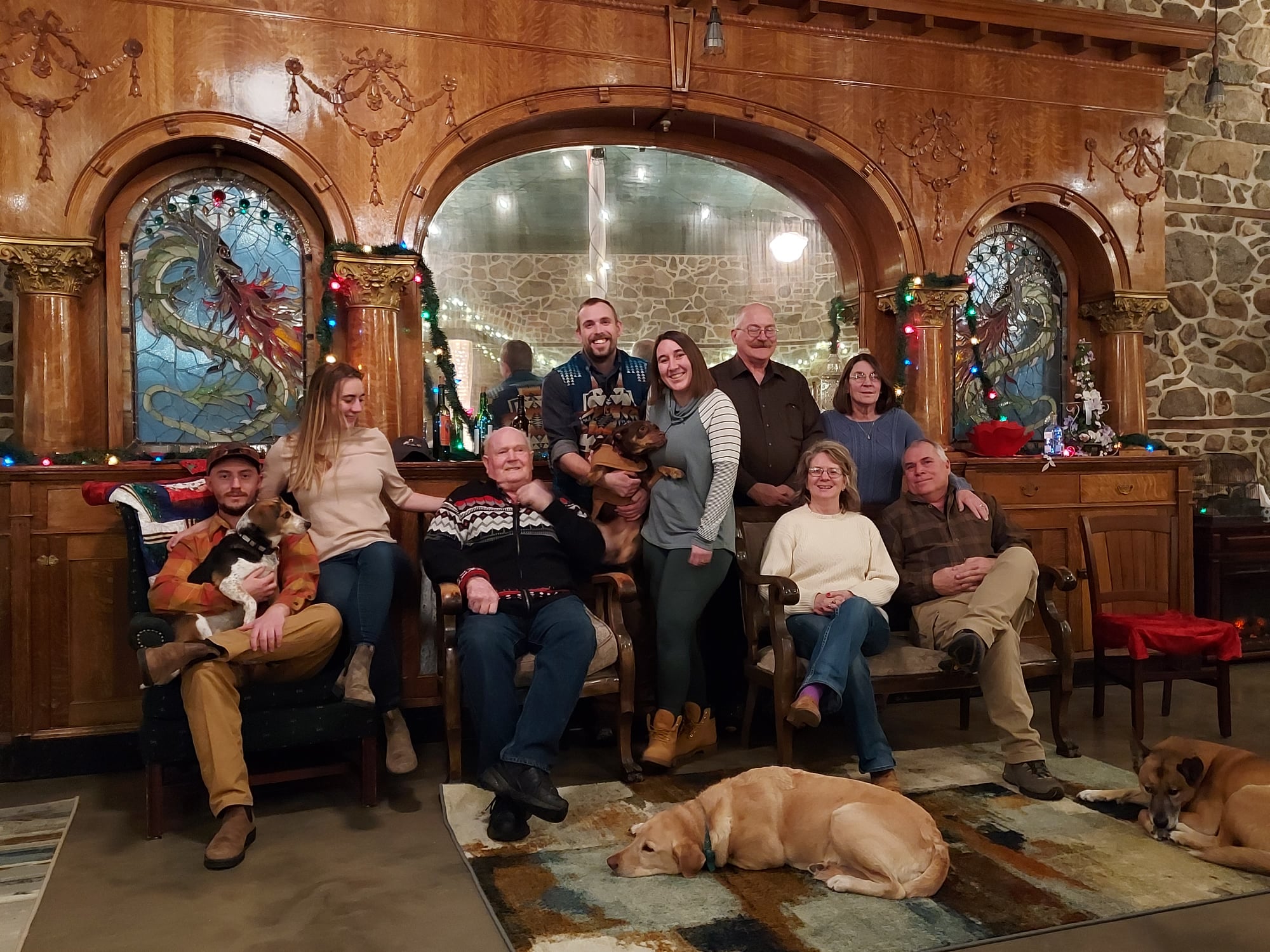 Historic Marysville General Store owners and family with their dogs