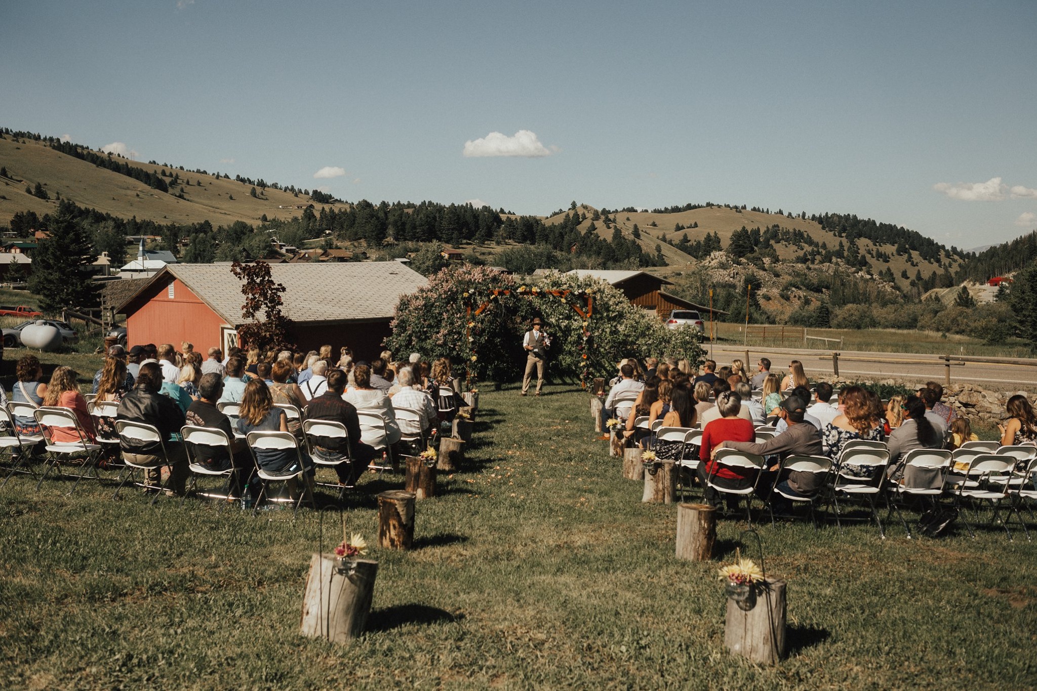 outdoor wedding ceremony overlooking Montana mountains