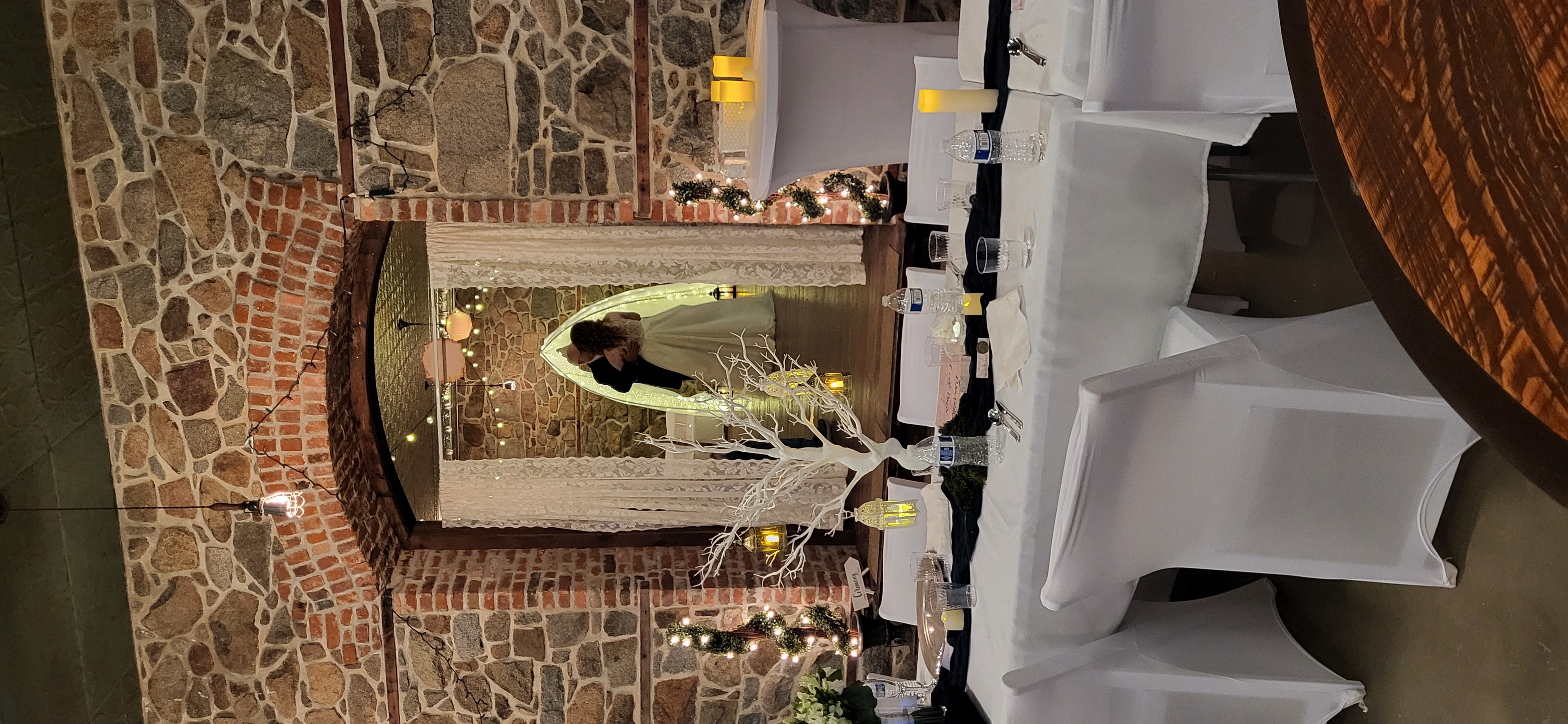 bride and groom kissing at wedding reception