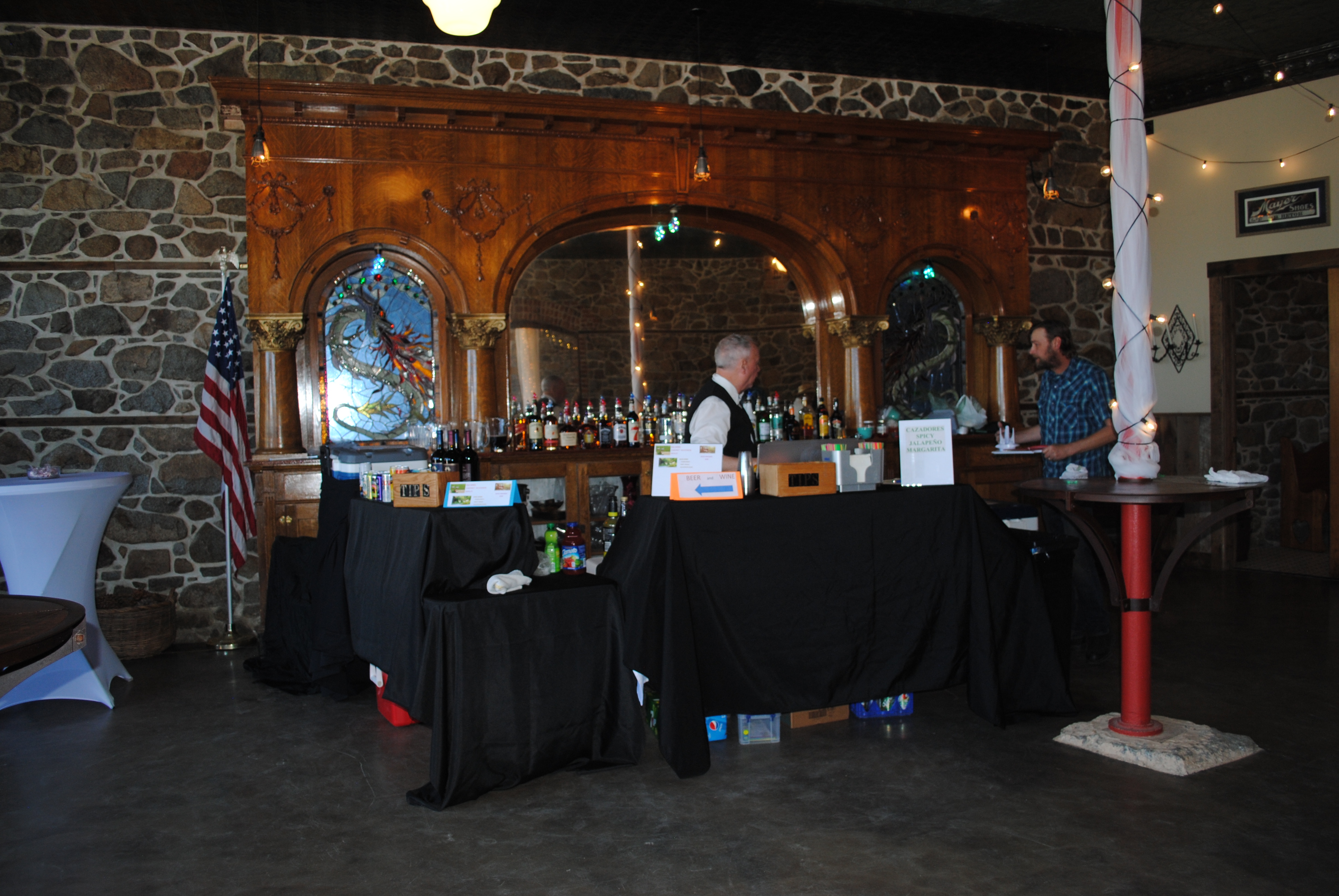 large antique bar in historic wedding venue