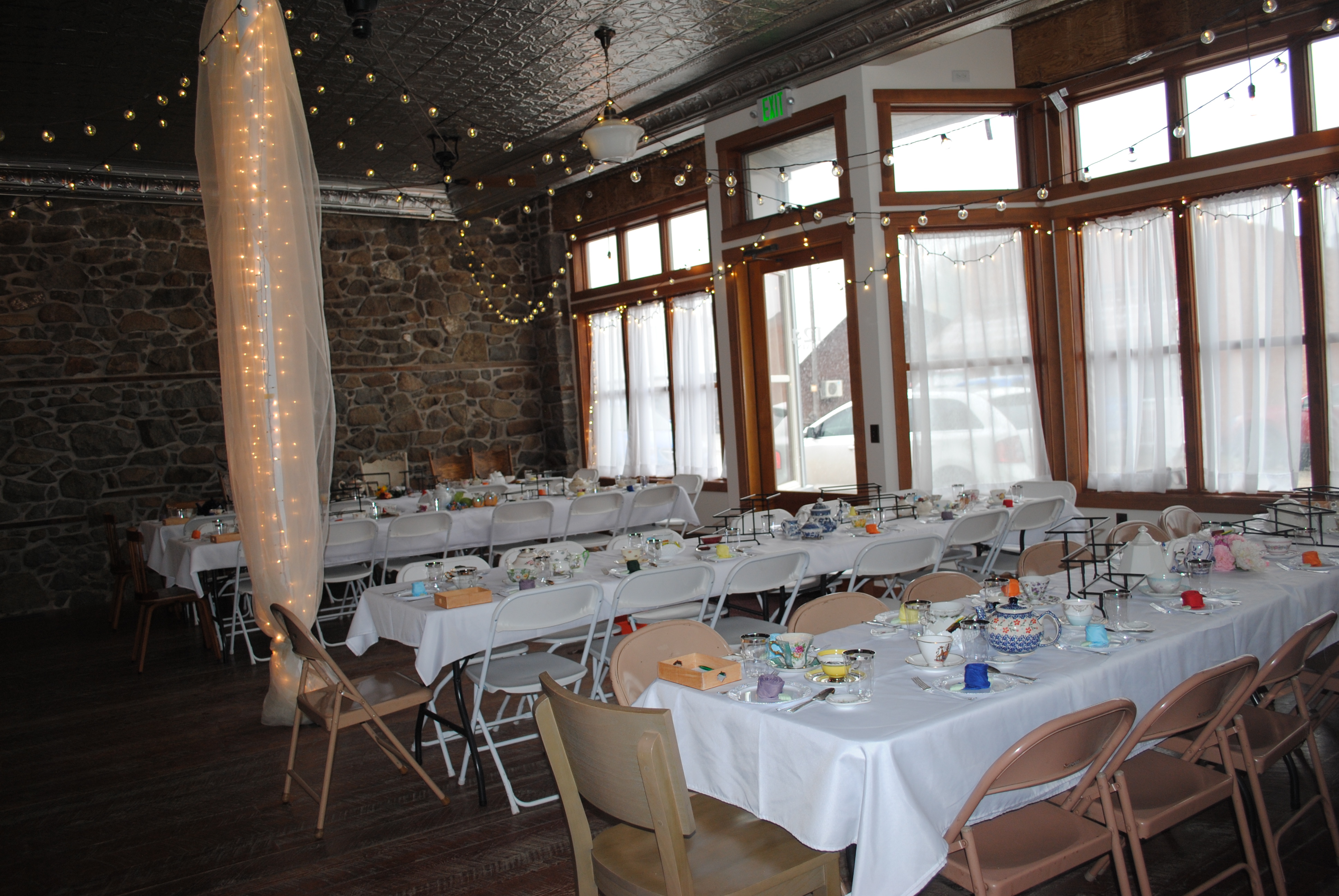wedding reception tables at historic venue