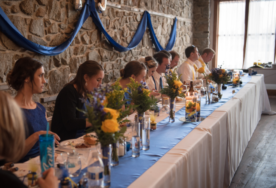 wedding party table at wedding reception