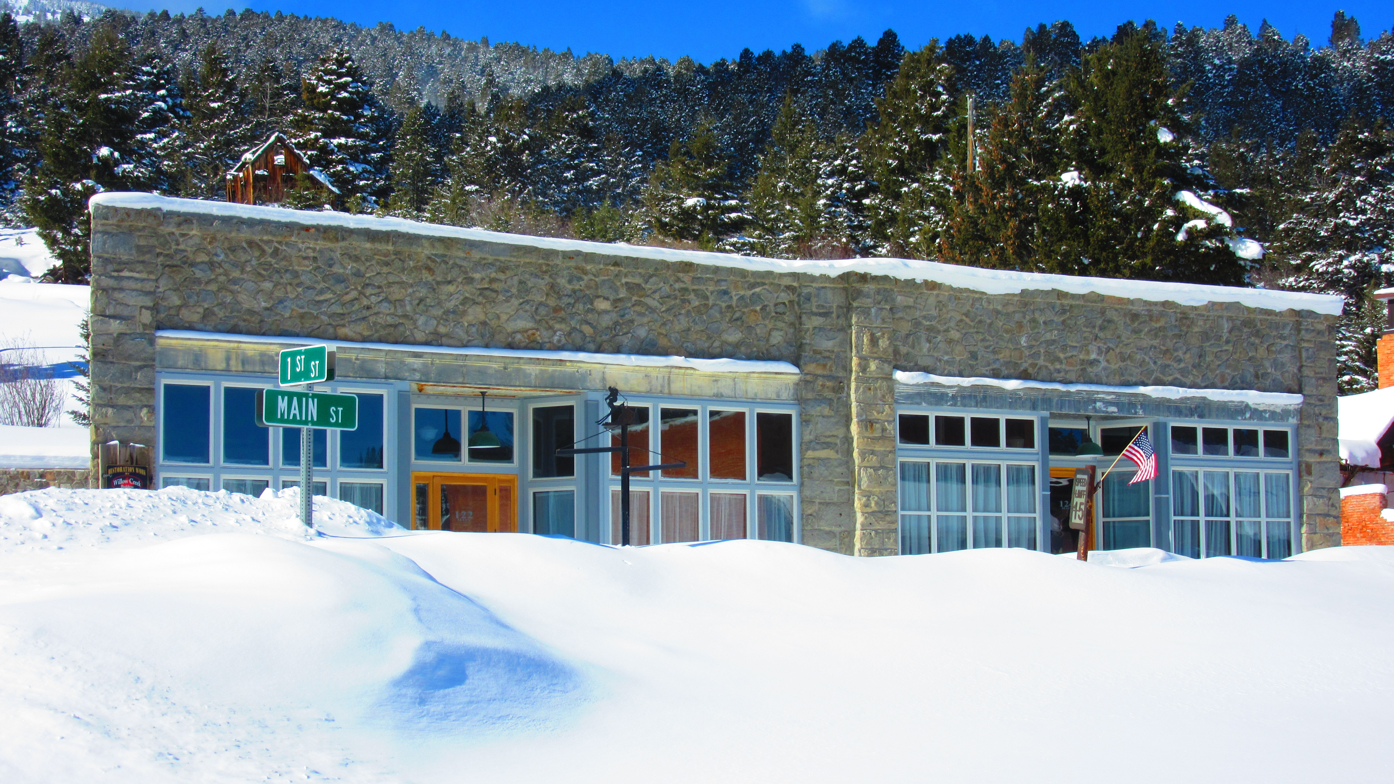 snow outside historic marysville general store
